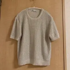 ZARA ラメ入り半袖サマーニット Sサイズ アイボリーキラキラ