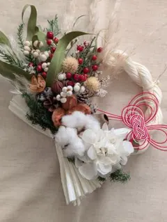 しめ縄リース　お正月飾り　しめ縄　ドライフラワーリース　ドライフラワー