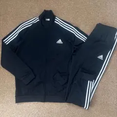 セットアップ　adidas ジャージ　 黒　白　刺繍ロゴ　ブラックXO〈183〉