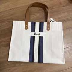 Harrods トートバッグ ホワイト ネイビー ストライプのサムネイル