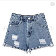 グレイル GRL デニムブルー ダメージショートパンツ