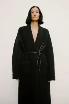 ZARA ループベルト付きニットラップコート ブラック Sサイズのサムネイル