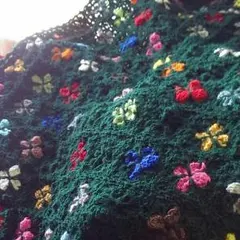 【Sold out】 ハンドメイド　モチーフ編みブランケット　深緑