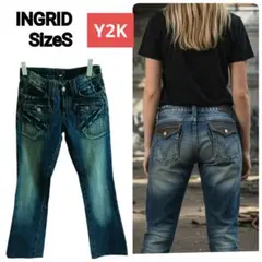 INGRID【 Y2K 】ダメージデニム S ベルボトム フラップポケット