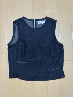 ZARA フロントカットワークデニムカットソー ノースリーブ