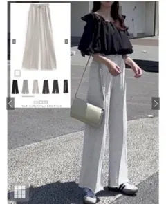 【GRL】センタープレススウェットセミフレアパンツ　グレー