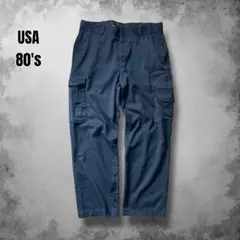 80s USA製ヴィンテージワイドカーゴパンツ 企業系 ワークパンツ ネイビー
