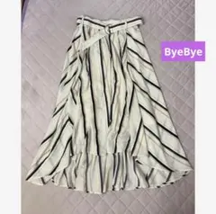 バイバイ☆ロングフレアスカート ストライプ 白のサムネイル