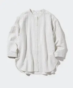 UNIQLO リネンブレンドストライプバンドカラーシャツ