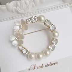 白花＊bijou＆pearl丸ブローチ✨　入学式　セレモニー　桜モチーフ 式典