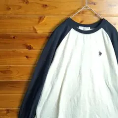 長袖カットソー　長袖Tシャツ　ロンT　刺繍　バイカラー　3L　ラグラン袖　ポロ