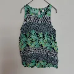 OLD NAVY【M】 フラワープリント ノースリーブ グリーン 夏 薄手