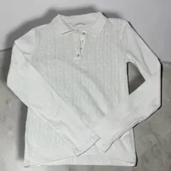 【Lサイズ】ZARA ザラ 透かし編み ポロニット ケーブル編み ホワイト