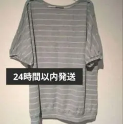 【24時間以内発送】5分袖ボーダートップス グレー 3L