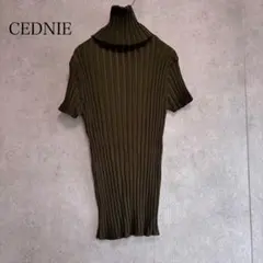 【美シルエット】CEDNIE リブタートルニット カーキ ストレッチ 着回し抜群のサムネイル