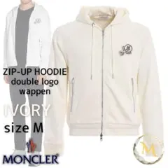 新品未使用タグ付き☆MONCLER ダブルワッペンロゴ パーカー M アイボリー
