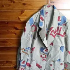 テーラードジャケット　アート柄　抽象柄　個性派　レトロ　ヴィンテージ　金ボタン