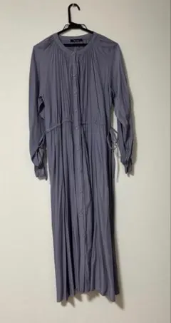 春色パープル長袖ロングワンピース サイズＬお出掛けに