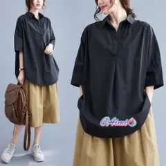 ブラック 大きいサイズ V字襟 ブラウス レディース おしゃれ＆カジュアル