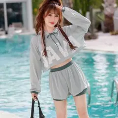 【ラスト1点！】水着 3点セット ラッシュガード ショートパンツ フーディー