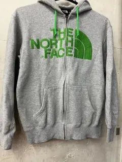 NORTH　FACE　ノースフェイス　裏起毛フードパーカー　M　グレー×グリーン