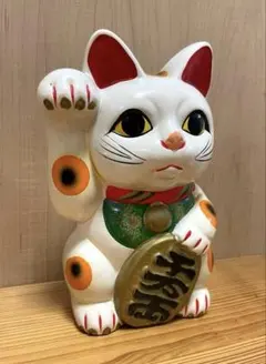 縁起物】招き猫 貯金箱 高さ20cm 右手（金運）常滑焼風 昭和レトロ
