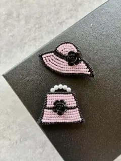 桜ピンク　帽子＆BAG ビーズ刺繍ブローチ handmade
