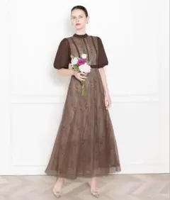 美脚効果ハイウエストチュールレース切り替えドレスワンピース