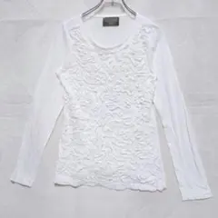 ザラ 立体フラワー風レース 長袖カットソー（M）ホワイト