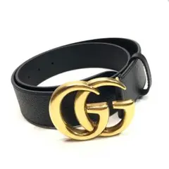 未使用級✨グッチ GGマーモント ダブルG ワイド レザーベルト ブラック