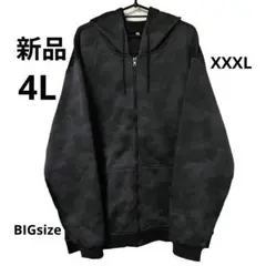 新品 4L パーカー ジップアップ 大きいサイズ 黒 柄 トップス XXXL