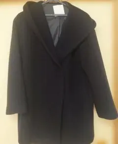 【大きいサイズ】自由区 黒 フード付きウールコート 44　 XL 2XL 3L