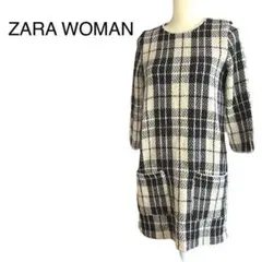 美品　ZARAWOMAN チェックワンピース M相当 長袖　コットン　バイカラー
