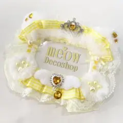 デコ名札ケース♡デコレースリボンデコ黄色チェック猫耳ねこネームプレート1551