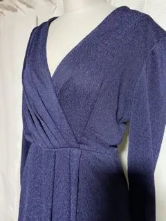 ネイビー 長袖 カシュクールワンピース