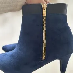 ネイビー スエード ジッパー ショートブーツ Lサイズ