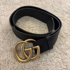 GUCCI GGロゴ ブラックレザーベルト　ダブルG