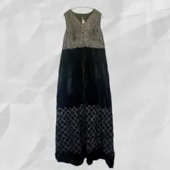 王道： 【希少】ドイツ製 ヴィンテージ ベルベット ロングドレス ラメ格子柄 黒