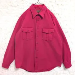 古着 黒タグ 80s エディーバウアー 長袖 ワークシャツ 赤 フェード L