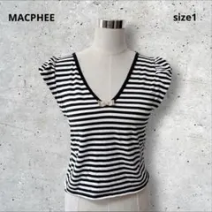 MACPHEE ボーダー Vネック パフスリーブ リボン カットソー 日本製　Mのサムネイル