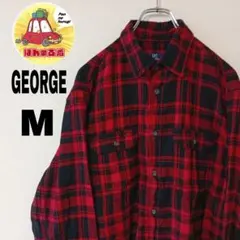 USA古着 GEORGE ネルシャツ　レッド　ブラック　チェック　M