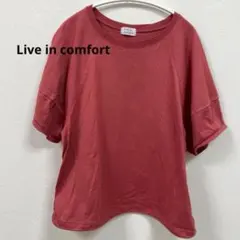Live in comfort Tシャツ 半袖 刺繍入り　くすみレッド　赤のサムネイル