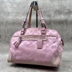 希少色✨ コーチ ミニボストンバッグ 肩掛け シグネチャー ピンク 肩掛け