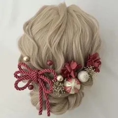 成人式髪飾り 七五三 前撮り 振袖 ドライフラワー レッド 赤 ゴールド 11