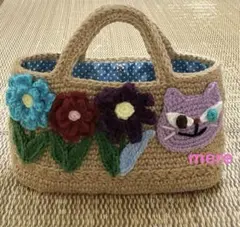 ハンドメイドバッグ　麻紐バッグ　麻ひもバッグ　かぎ針編み　手編み