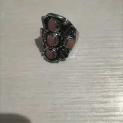 オレンジ石付き装飾シルバーリング