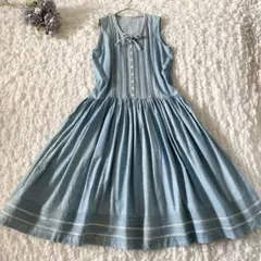 インゲボルグ　ダンガリーデニムワンピース　ロング　ピンタック　レース　インディゴ