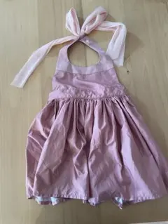 MARL MARLピンクリボン付きエプロン型フレアワンピース