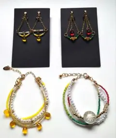 カラフルビーズのハンドメイドイヤリングとブレスレットセット