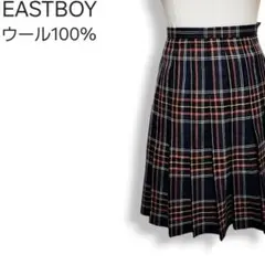 イーストボーイ ウール100% タータンチェック柄 ミニプリーツスカート 紺